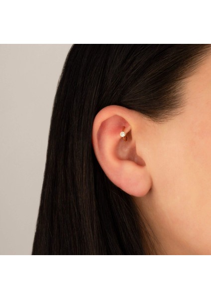14 Ayar Altın Alttan Taşlı Minimal Halka Piercing