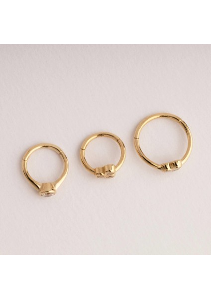 14 Ayar Altın Alttan Taşlı Minimal Halka Piercing