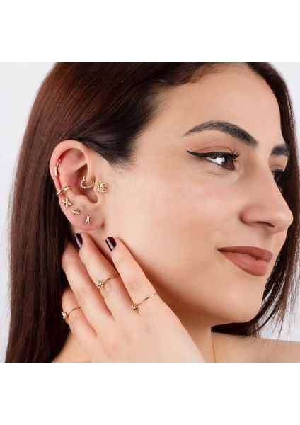 14 Ayar Altın Taşlı Kalp Minimal Halka Piercing modelleri