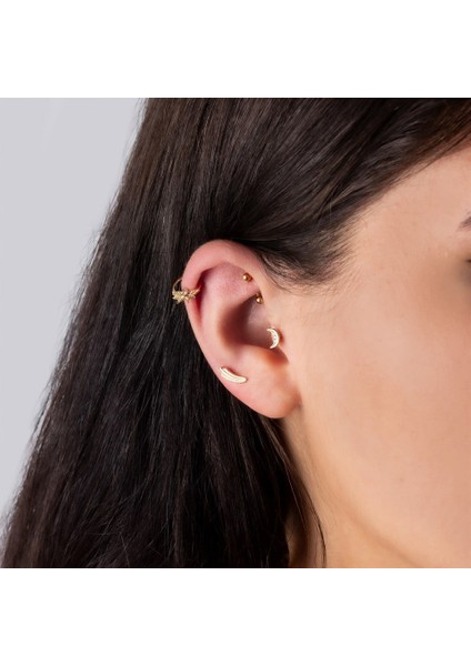 14 Ayar Altın Taşlı Yaprak Motifli Minimal Halka Piercing fiyatları