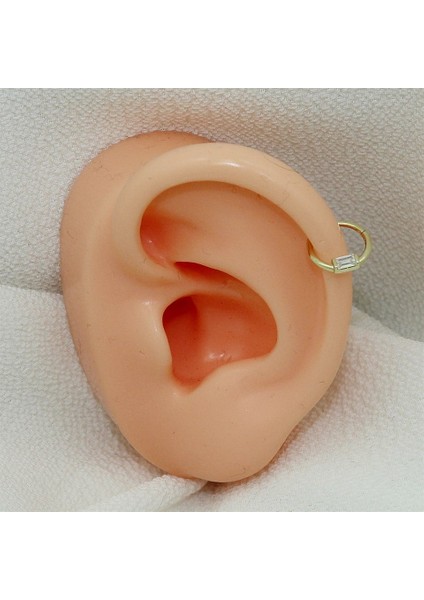 14 Ayar Altın Taşlı Baget Minimal Halka Piercing