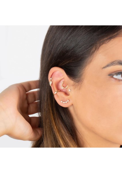 14 Ayar Altın Taşlı Minimal Halka Piercing