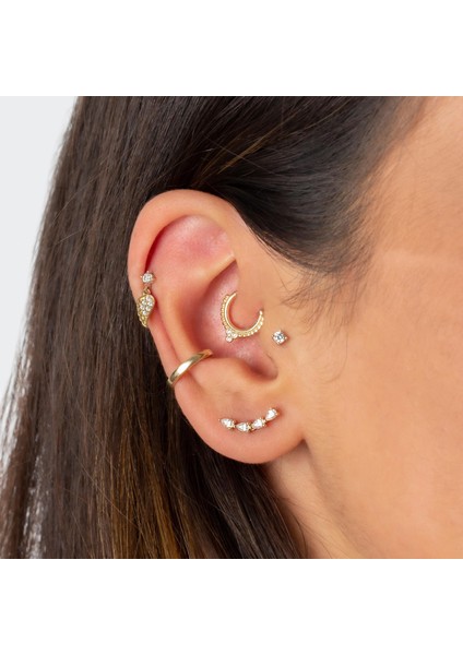 14 Ayar Altın Taşlı Minimal Halka Piercing