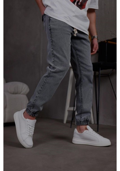 Zessi Paçası ve Beli Lastikli Slim Fit Likralı Kot Jogger Pantolon