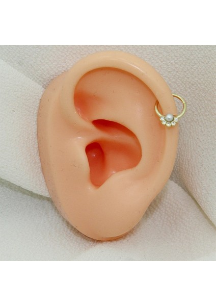 14 Ayar Altın Incili Minimal Halka Piercing