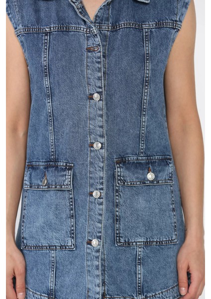 Kadın Çift Cepli Jean Kot Yelek P-00014996