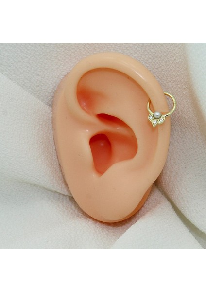 14 Ayar Altın Incili Minimal Halka Piercing