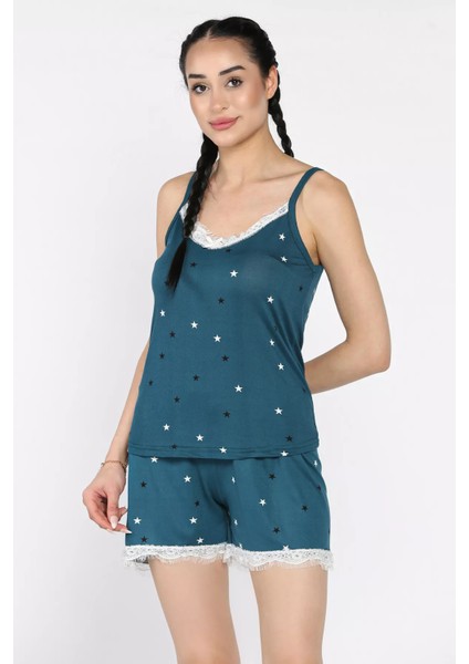 Kadın Ip Askılı Baskılı Şortlu Pijama Takımı P-00017372