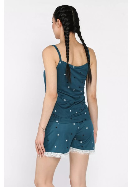 Kadın Ip Askılı Baskılı Şortlu Pijama Takımı P-00017372