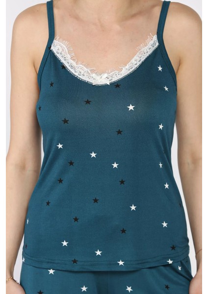 Kadın Ip Askılı Baskılı Şortlu Pijama Takımı P-00017372