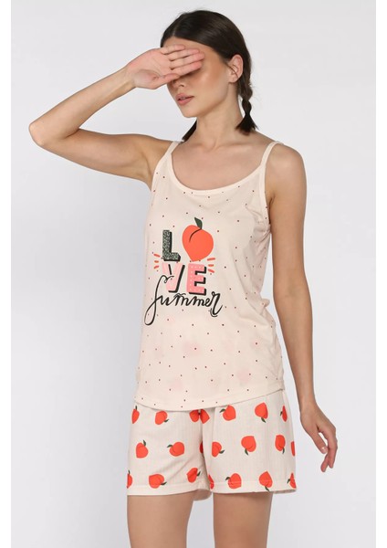 Kadın Baskılı Şortlu Pijama Takımı P-00017375