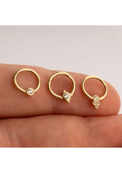 14 Ayar Altın Taşlı Minimal Halka Piercing