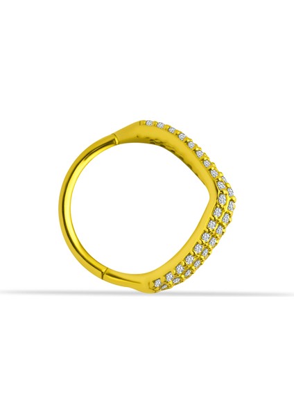 14 Ayar Altın V Alttan Taşlı Minimal Halka Piercing