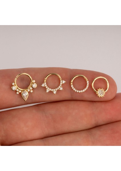 14 Ayar Altın 13 Taşlı Minimal Halka Piercing modelleri