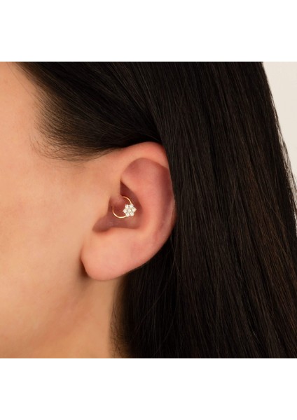 14 Ayar Altın Taşlı Minimal Halka Piercing
