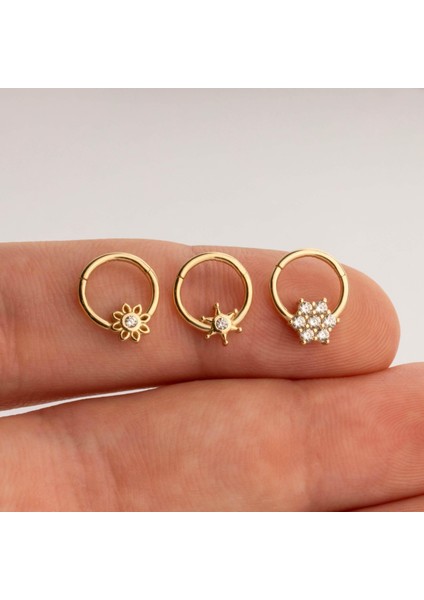 14 Ayar Altın Taşlı Minimal Halka Piercing