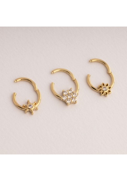 14 Ayar Altın Taşlı Minimal Halka Piercing