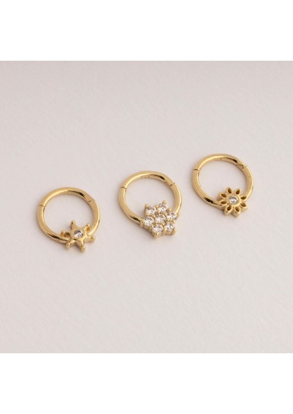 14 Ayar Altın Taşlı Minimal Halka Piercing