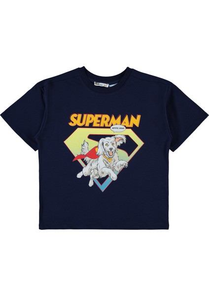 Süperman Erkek Çocuk Tişört 6-9 Yaş Lacivert