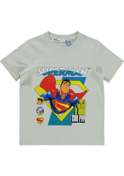 Süperman Erkek Çocuk Tişört 2-5 Yaş Açık Gri
