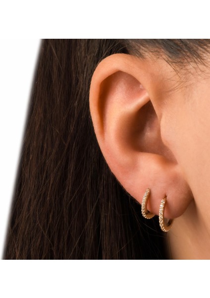 14 Ayar Altın Alttan Taşlı Halka Piercing