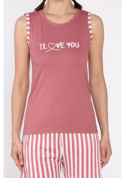 Kadın Kalın Askılı Çizgi Desenli Şortlu Pijama Takımı P-00017373