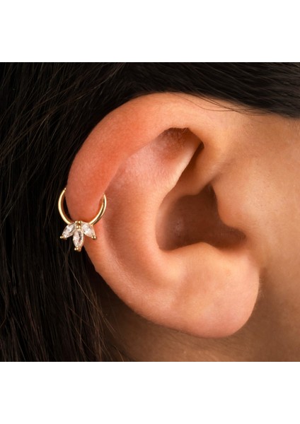 14 Ayar Altın Üç Markiz Taşlı Halka Piercing modelleri