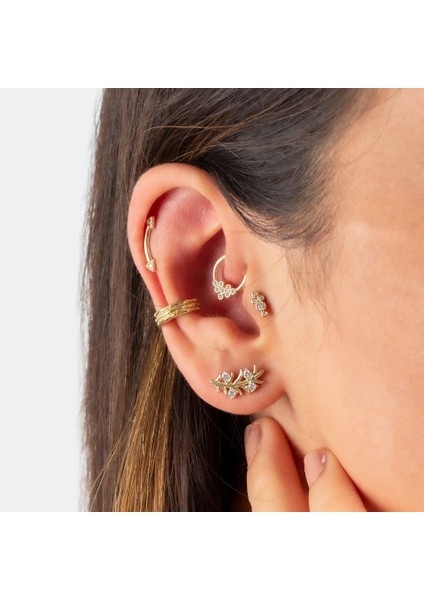14 Ayar Altın 8 Taşlı Motifli Minimal Halka Piercing