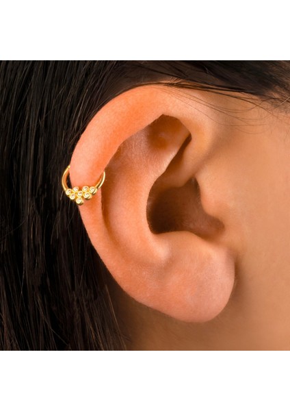 14 Ayar Altın 8 Taşlı Motifli Minimal Halka Piercing