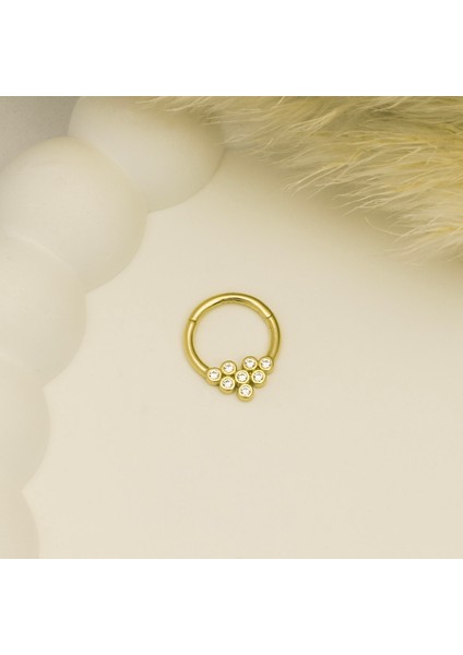 14 Ayar Altın 8 Taşlı Motifli Minimal Halka Piercing