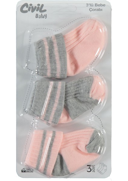 Kız Bebek 3'lü Çorap Set 0-24 Ay Pembe