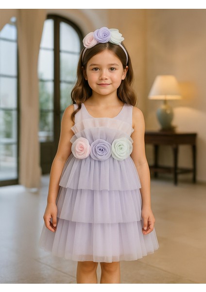 Kız Çocuk Abiye 6-9 Yaş Lila