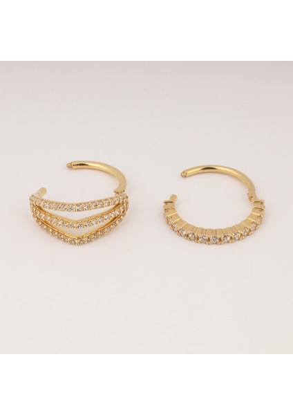 14 Ayar Altın Alttan Taşlı Minimal Halka Piercing