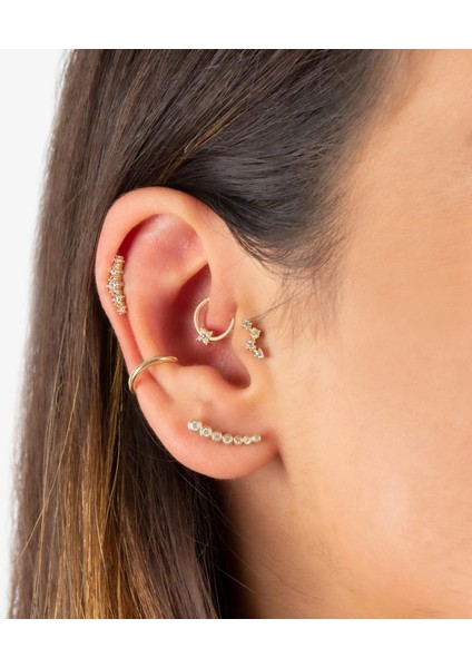 14 Ayar Altın Taşlı Çiçek Minimal Halka Piercing