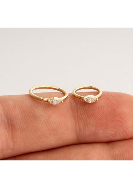 14 Ayar Altın Alttan Markis Taşlı Minimal Halka Piercing