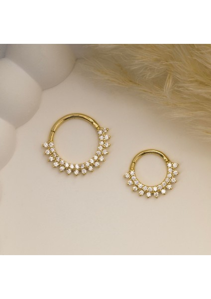 14 Ayar Altın Taşlı Minimal Halka Piercing fırsatları