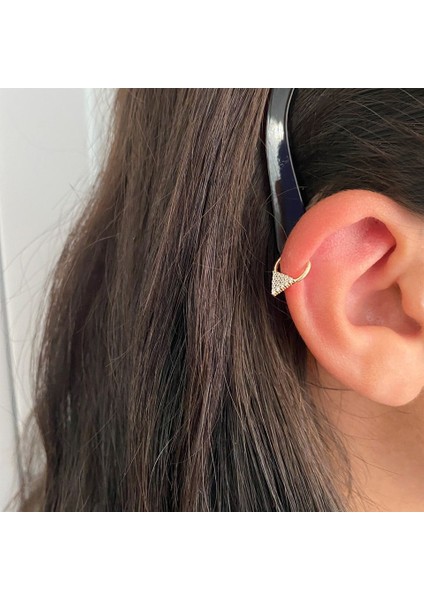 14 Ayar Altın Taşlı Üçgen Motifli Halka Piercing