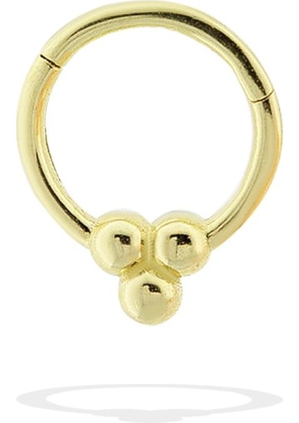 14 Ayar Altın Üçlü Top Motifli Minimal Halka Piercing