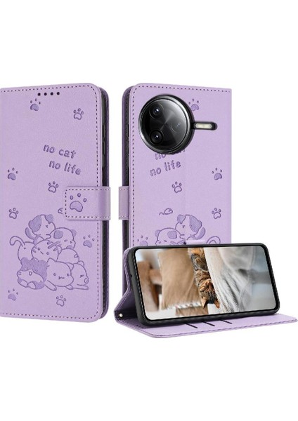 Xiaomi Poco F7 Pro Sevimli Kedi Kart Tutucu Kickstand Pu Için Flip Case (Yurt Dışından)