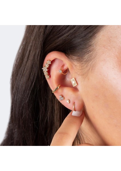 14 Ayar Altın Tek Taş Minimal Halka Piercing
