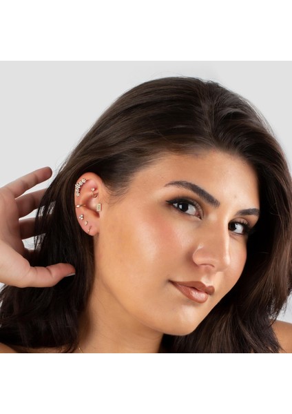 14 Ayar Altın Tek Taş Minimal Halka Piercing
