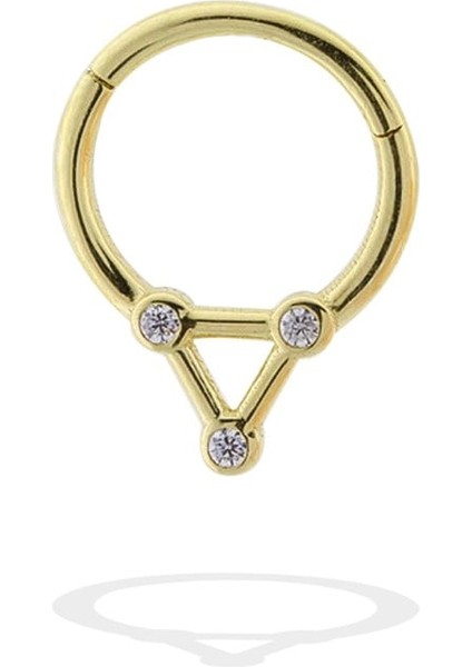 14 Ayar Altın Taşlı Üçgen Motifli Minimal Halka Piercing