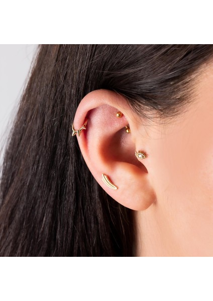 14 Ayar Altın 3 Diken Motifli Minimal Halka Piercing