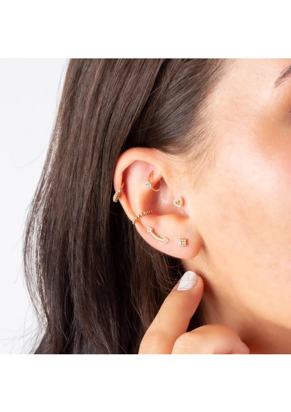 14 Ayar Altın Taşlı Minimal Halka Piercing