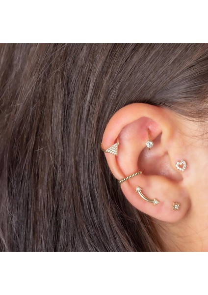 14 Ayar Altın Taşlı Minimal Halka Piercing