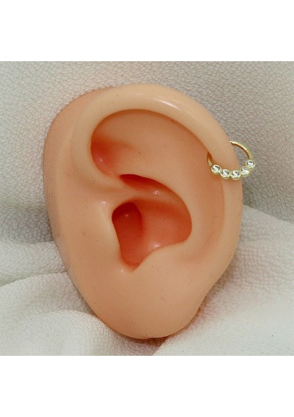 14 Ayar Altın Beşlı Taş Minimal Halka Piercing