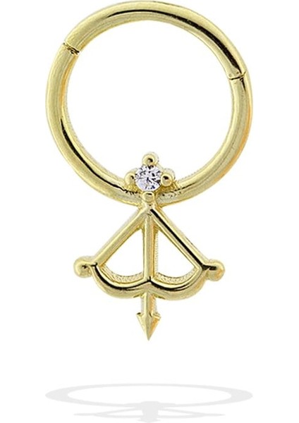 14 Ayar Altın Taşlı Yay Motifli Minimal Halka Piercing
