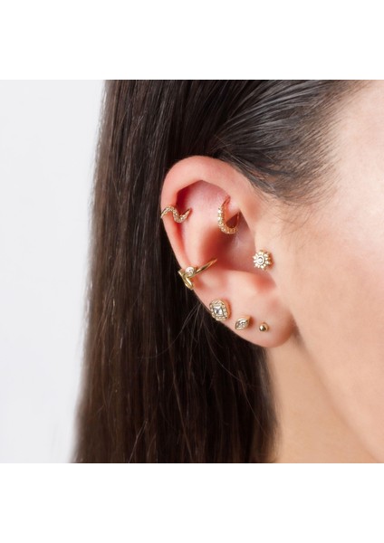 14 Ayar Altın Alttan Taşlı Halka Piercing