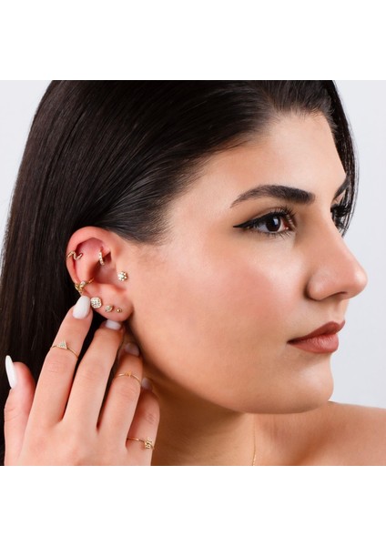 14 Ayar Altın Alttan Taşlı Halka Piercing