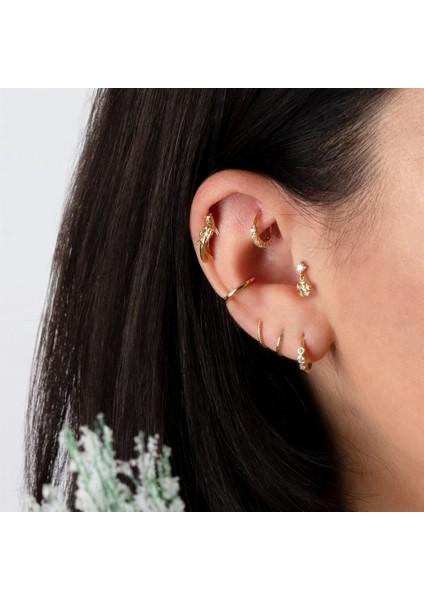 14 Ayar Altın Alttan Taşlı Halka Piercing